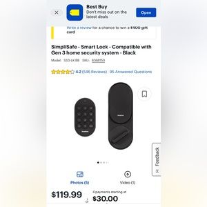 Simplisafe door lock. NEW